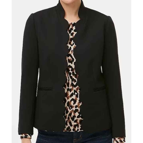 J.Crew‎ Blazer Jacket  Womens 4 Black Scalloped Ponte Career Business Casual - Picture 1 of 11